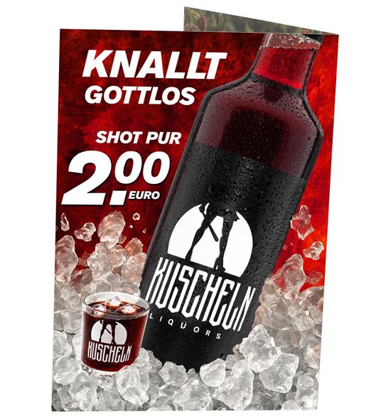 KUSCHELN Thekenaufsteller Preise 2,00 Euro Rückseite