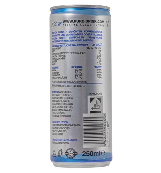 PURE Crystal Energy 250ml Rückseite