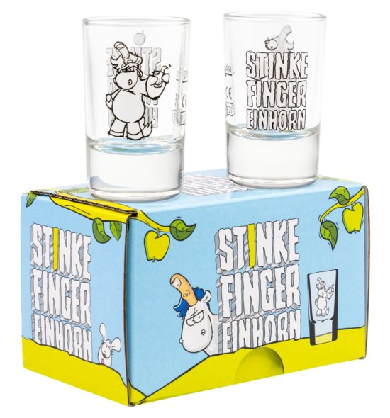 Stinkefingereinhorn 2er Schnapsglas Set