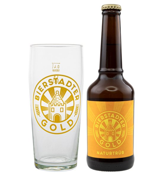 Bierstadter Gold Flasche und Glas