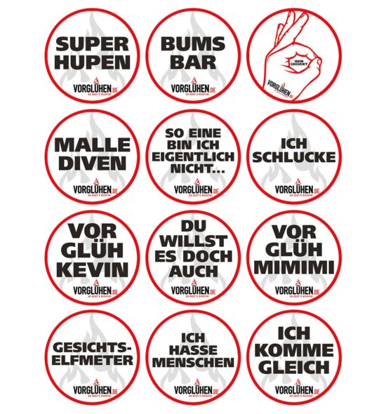 VORGLÜHEN Sticker Übersicht